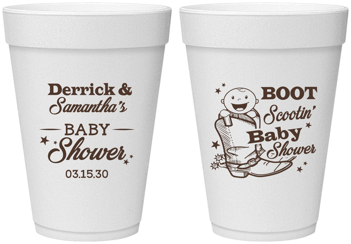 Personalized Baby Shower 16 oz Foam Cups - Boot Scootin | 90106