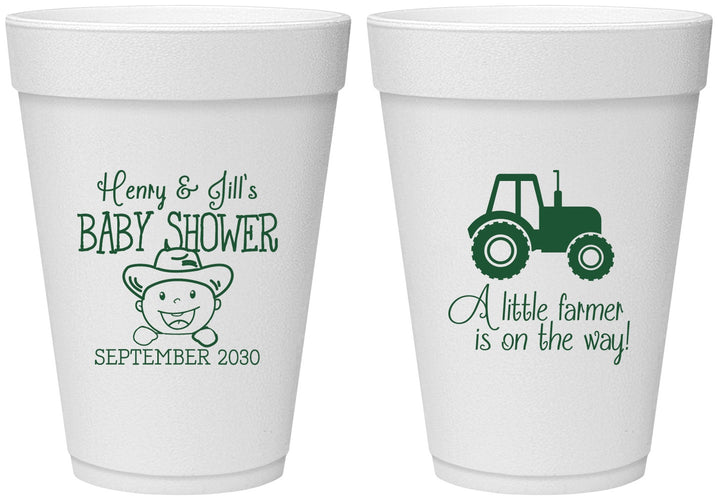Personalized Baby Shower 16 oz Foam Cups - Little Farmer | 90108