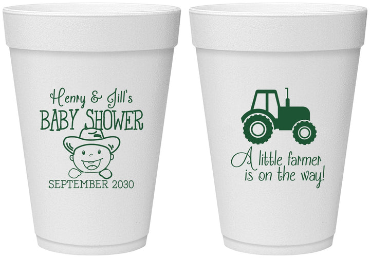 Personalized Baby Shower 16 oz Foam Cups - Little Farmer | 90108