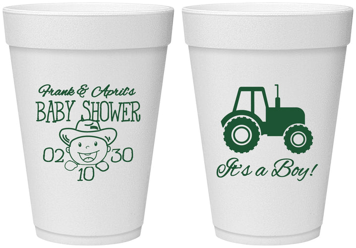 Personalized Baby Shower 16 oz Foam Cups - Tractor | 90109