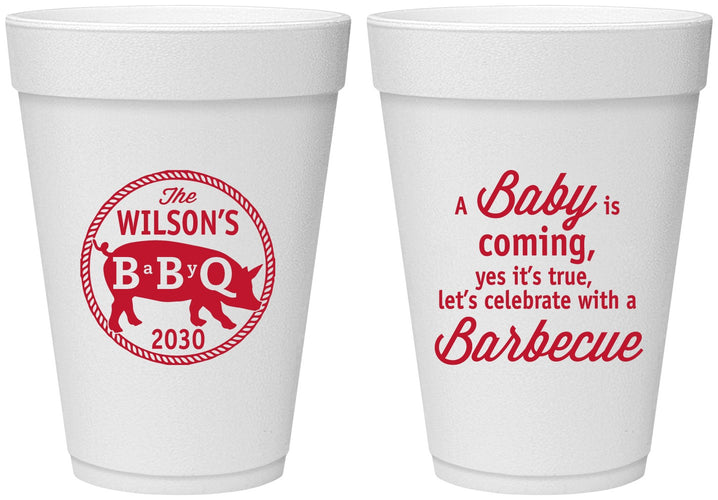Personalized Baby Shower 16 oz Foam Cups - Bbq | 90110