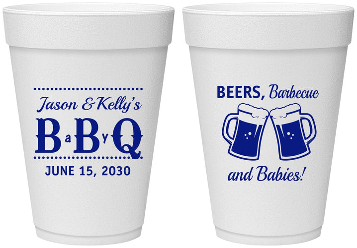 Personalized Baby Shower 16 oz Foam Cups - Beers Bbq Babies | 90111