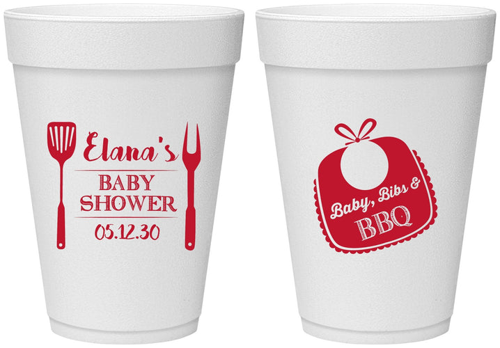 Personalized Baby Shower 16 oz Foam Cups - Beers Bbq Babies | 90114