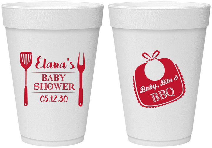 Personalized Baby Shower 16 oz Foam Cups - Beers Bbq Babies | 90114