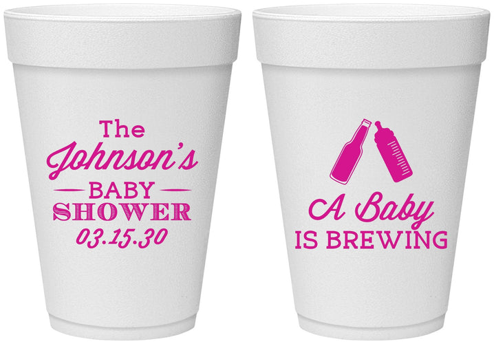 Personalized Baby Shower 16 oz Foam Cups - Baby Is Brewing | 90116