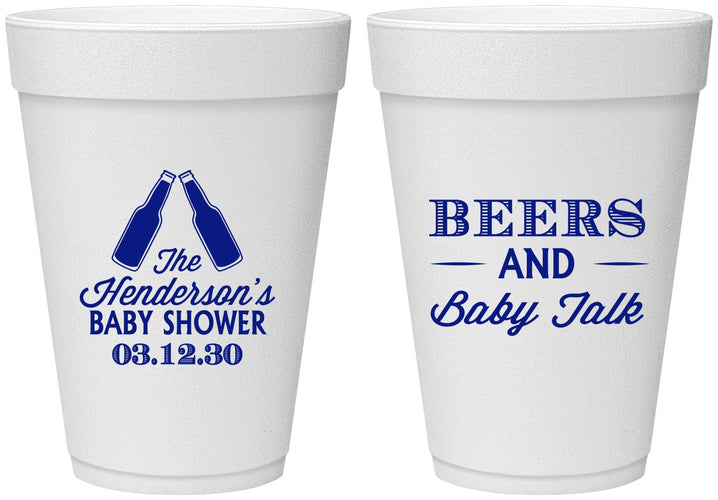 Personalized Baby Shower 16 oz Foam Cups - Beers And Baby Talk | 90117