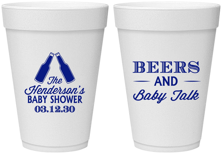 Personalized Baby Shower 16 oz Foam Cups - Beers And Baby Talk | 90117