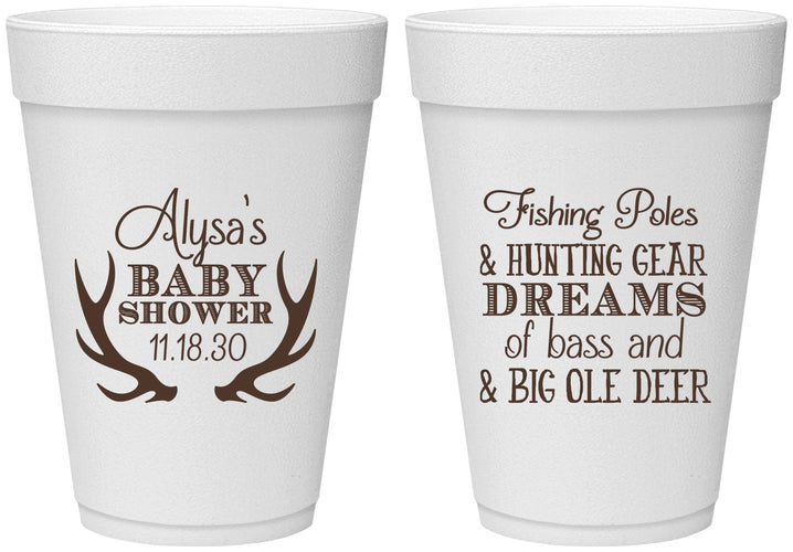 Personalized Baby Shower 16 oz Foam Cups - Bass Deer | 90120