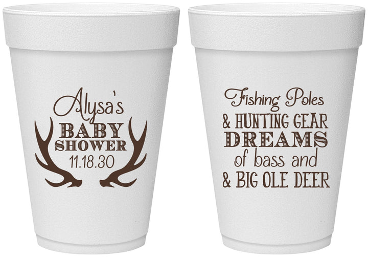 Personalized Baby Shower 16 oz Foam Cups - Bass Deer | 90120