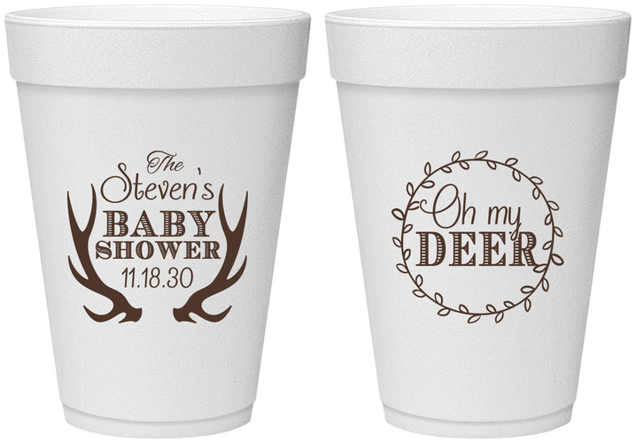 Personalized Baby Shower 16 oz Foam Cups - Oh My Deer Christmas | 90121