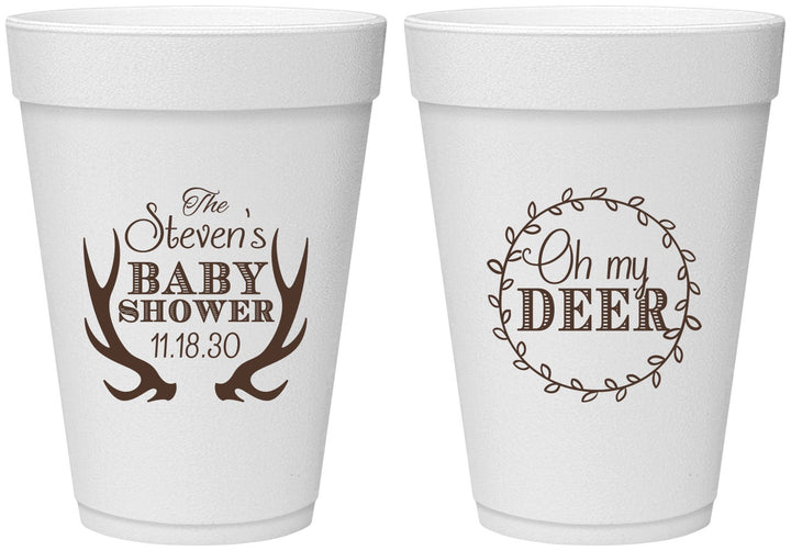 Personalized Baby Shower 16 oz Foam Cups - Oh My Deer Christmas | 90121