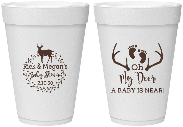 Personalized Baby Shower 16 oz Foam Cups - Oh My Deer | 90123