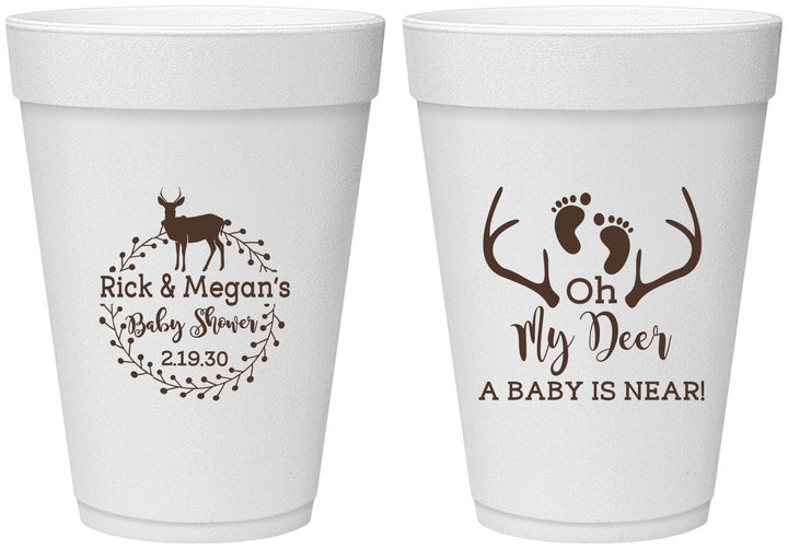 Personalized Baby Shower 16 oz Foam Cups - Oh My Deer | 90123