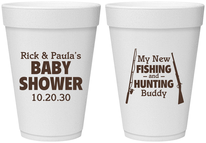 Personalized Baby Shower 16 oz Foam Cups - Fishing Hunting | 90126