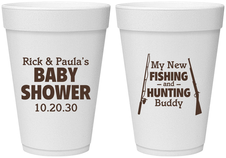 Personalized Baby Shower 16 oz Foam Cups - Fishing Hunting | 90126