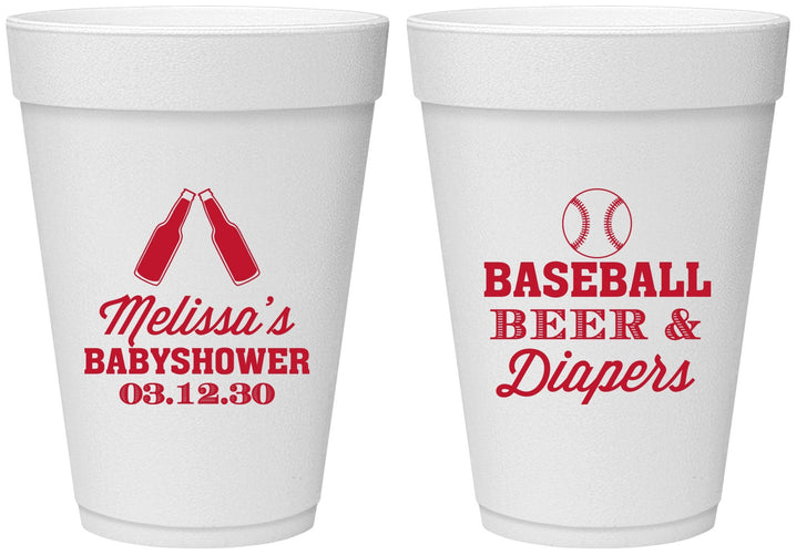 Personalized Baby Shower 16 oz Foam Cups - Baseball Beer Diapers | 90132