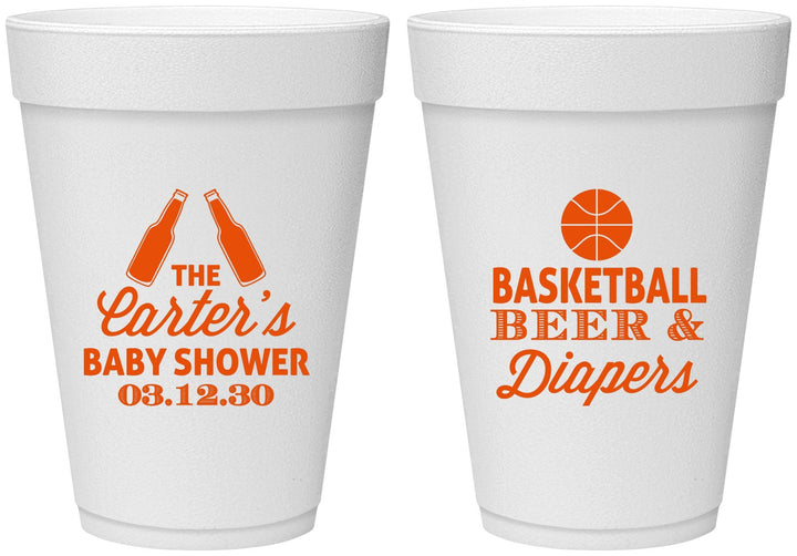 Personalized Baby Shower 16 oz Foam Cups - Basketball Beer Diapers | 90133