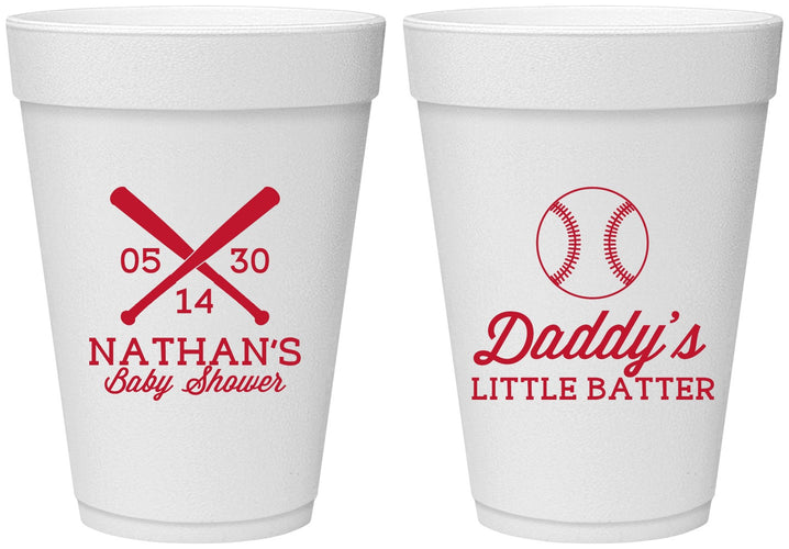 Personalized Baby Shower 16 oz Foam Cups - Baseball Little Batter | 90136