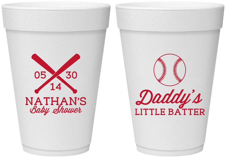 Personalized Baby Shower 16 oz Foam Cups - Baseball Little Batter | 90136
