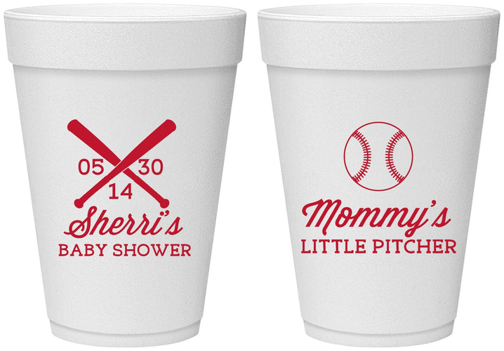 Personalized Baby Shower 16 oz Foam Cups - Baseball Little Pitcher | 90137