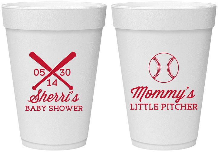 Personalized Baby Shower 16 oz Foam Cups - Baseball Little Pitcher | 90137
