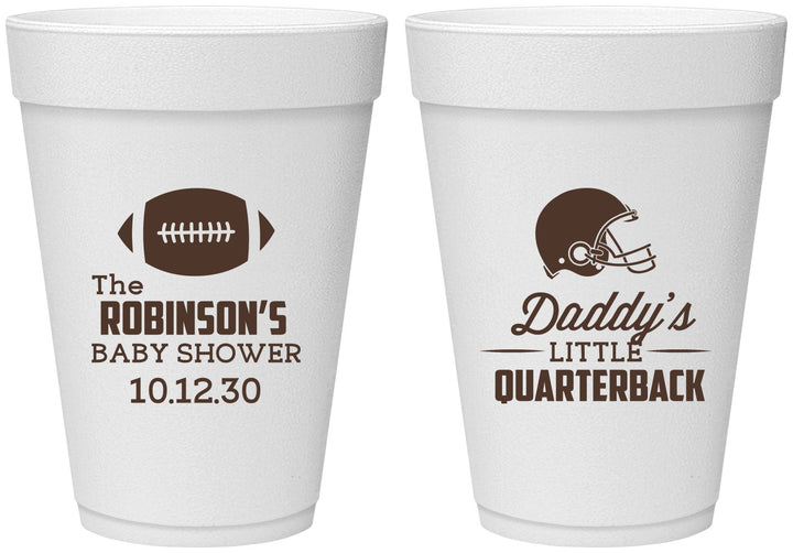 Personalized Baby Shower 16 oz Foam Cups - Football Little Quarterback | 90138
