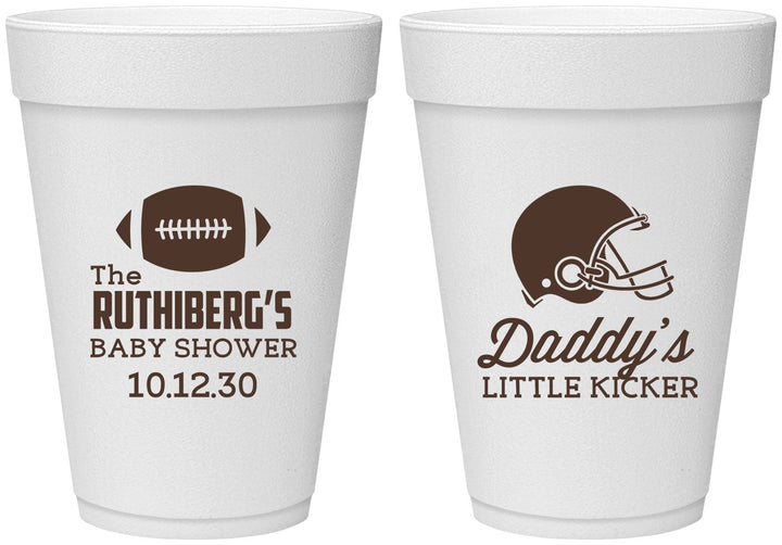 Personalized Baby Shower 16 oz Foam Cups - Football Little Kicker | 90139