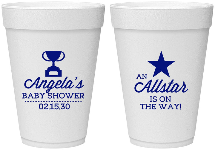Personalized Baby Shower 16 oz Foam Cups - Allstar On The Way | 90140