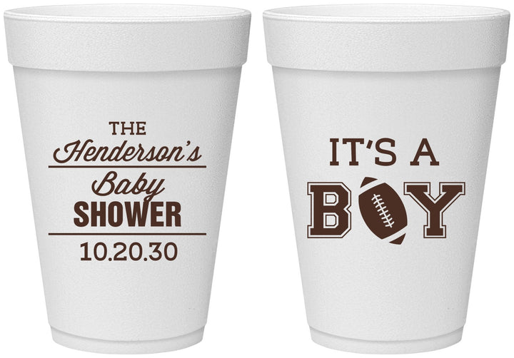 Personalized Baby Shower 16 oz Foam Cups - Football | 90142