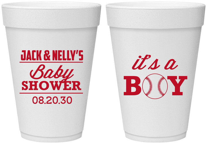 Personalized Baby Shower 16 oz Foam Cups - Baseball Its A Boy | 90143