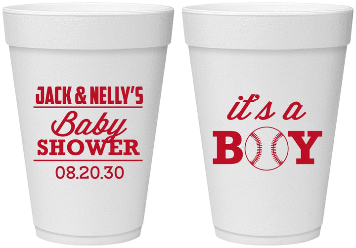 Personalized Baby Shower 16 oz Foam Cups - Baseball Its A Boy | 90143