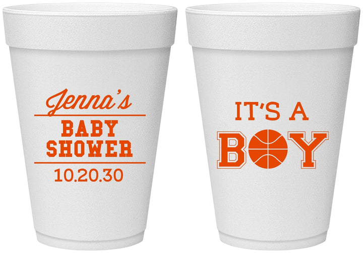 Personalized Baby Shower 16 oz Foam Cups - Basketball Its A Boy | 90144
