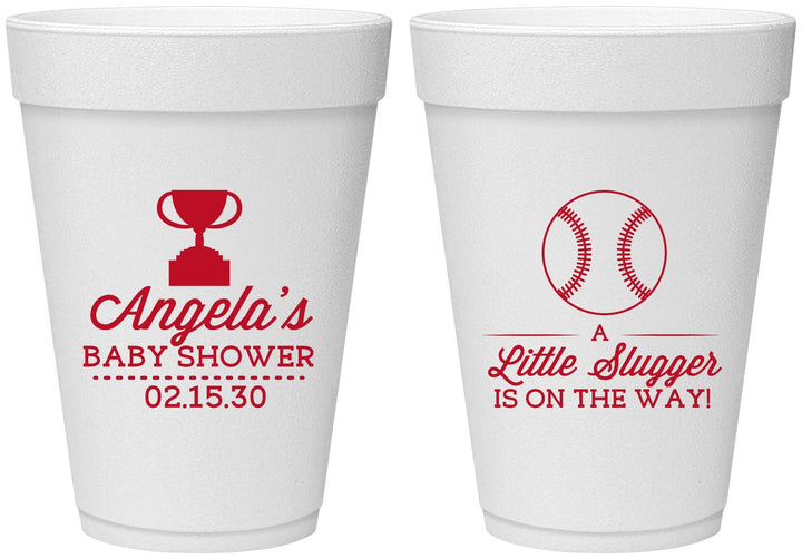 Personalized Baby Shower 16 oz Foam Cups - Baseball Little Slugger | 90145