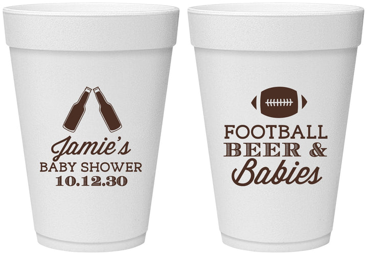 Personalized Baby Shower 16 oz Foam Cups - Football Beer Babies | 90147