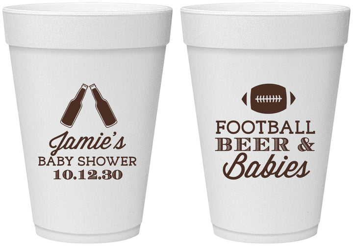 Personalized Baby Shower 16 oz Foam Cups - Football Beer Babies | 90147