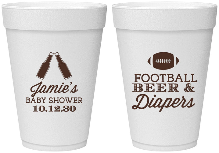 Personalized Baby Shower 16 oz Foam Cups - Football Beer Diapers | 90148