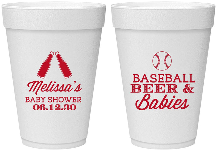Personalized Baby Shower 16 oz Foam Cups - Baseball Beer Diapers | 90149