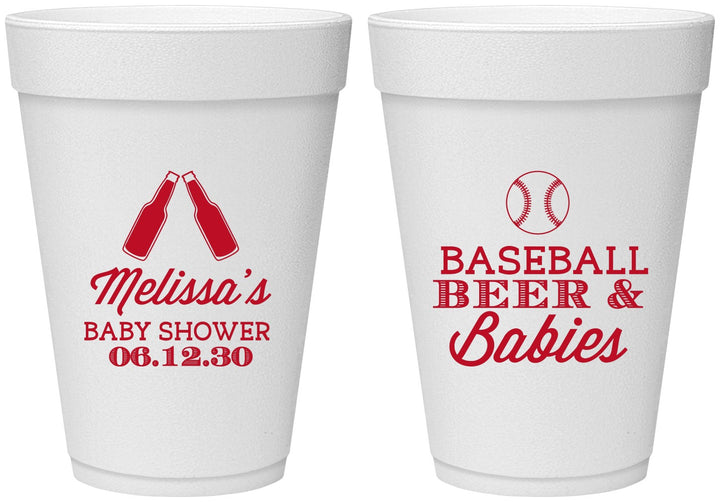 Personalized Baby Shower 16 oz Foam Cups - Baseball Beer Diapers | 90149