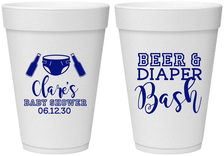 Personalized Baby Shower 16 oz Foam Cups - Beer Diapers Bash | 90151