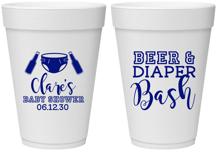 Personalized Baby Shower 16 oz Foam Cups - Beer Diapers Bash | 90151