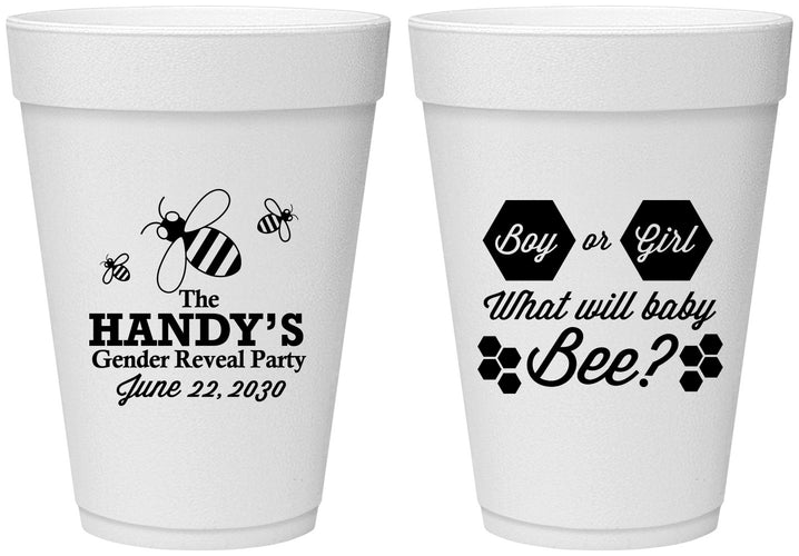 Personalized Baby Shower 16 oz Foam Cups - Gender Reveal Bee | 90152