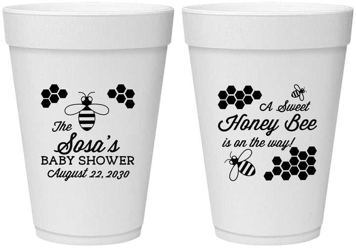 Personalized Baby Shower 16 oz Foam Cups - Honey Bee | 90154