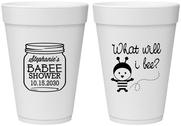 Personalized Baby Shower 16 oz Foam Cups - What Will I Bee | 90156