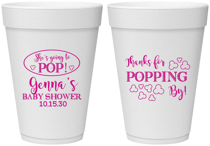 Personalized Baby Shower 16 oz Foam Cups - Popping By | 90158
