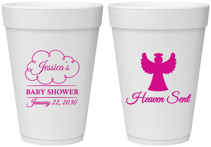 Personalized Baby Shower 16 oz Foam Cups - Heaven Sent | 90166