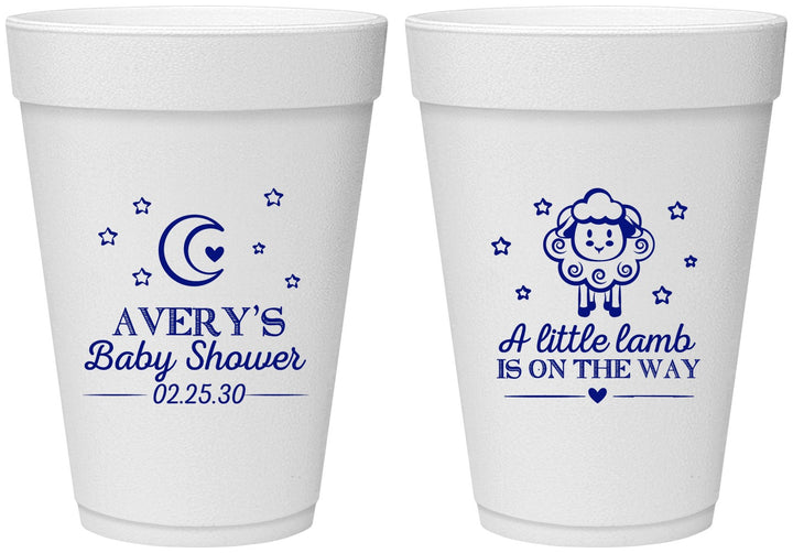 Personalized Baby Shower 16 oz Foam Cups - Little Lamb On The Way | 90167