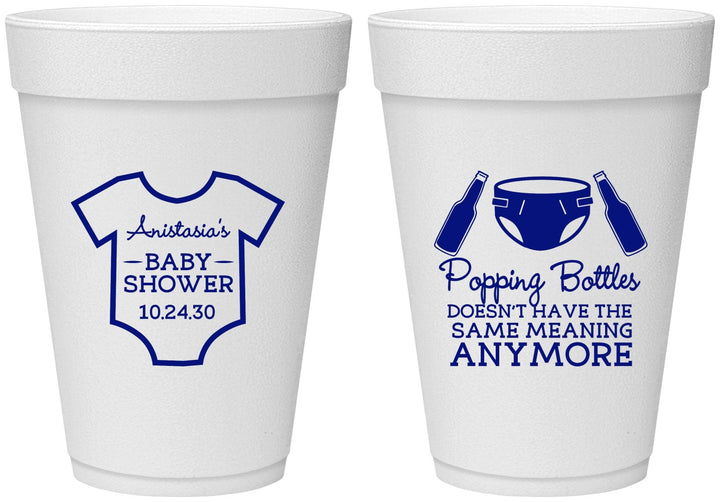 Personalized Baby Shower 16 oz Foam Cups - Popping Bottles | 90169