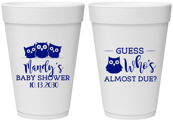 Personalized Baby Shower 16 oz Foam Cups - Owl Whos Almost Due | 90170