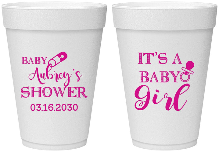 Personalized Baby Shower 16 oz Foam Cups - Baby Girl | 90171
