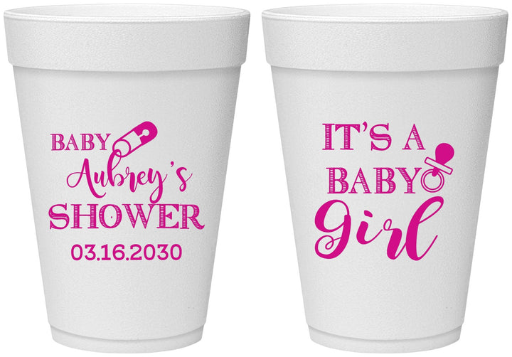 Personalized Baby Shower 16 oz Foam Cups - Baby Girl | 90171